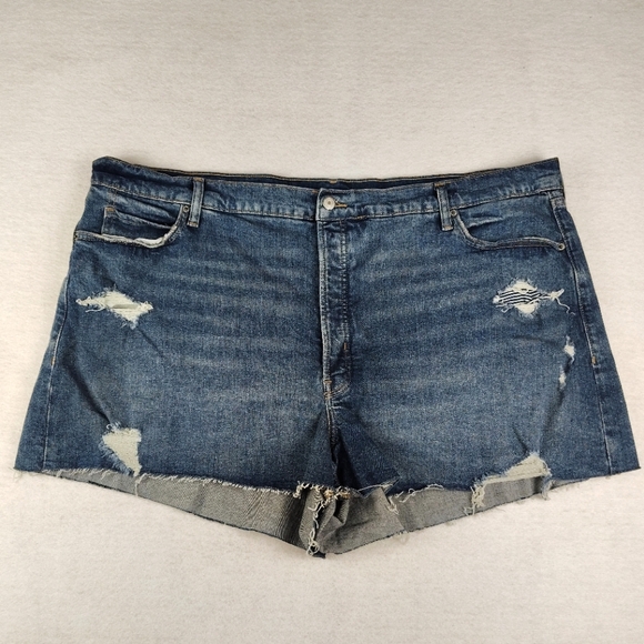 NWT Old Navy higher High Rise Sky-Hi Distressed A Line Shorts In Blue Size 26W - Picture 2 of 6